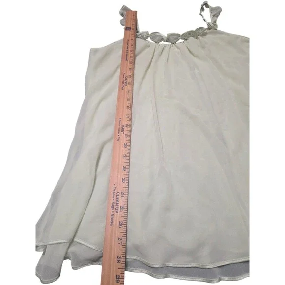 Oscar de la Renta Pink Label Chiffon Chemise Gown Satin Trim Green XL B6.1 - Picture 8 of 9